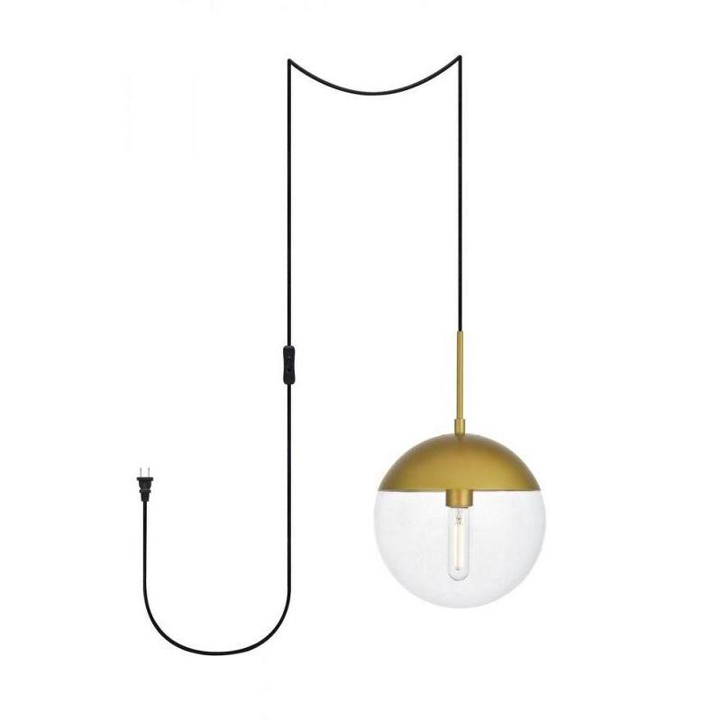 Elegant Lighting Eclipse 1 Light Brass plug in pendant With Clear Glass