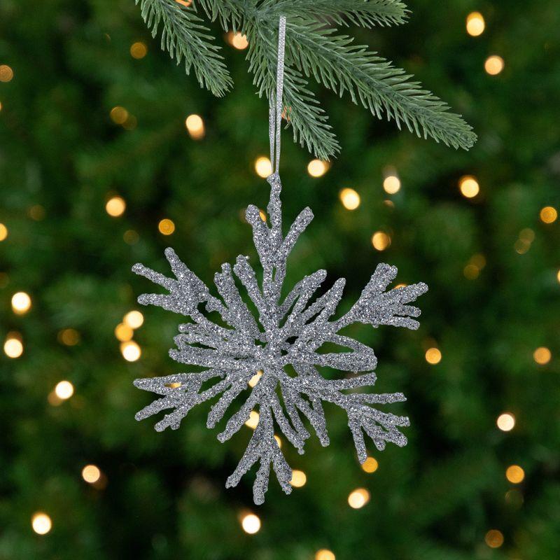 7.5" Silver Glitter Metal Snowflake Christmas Ornament