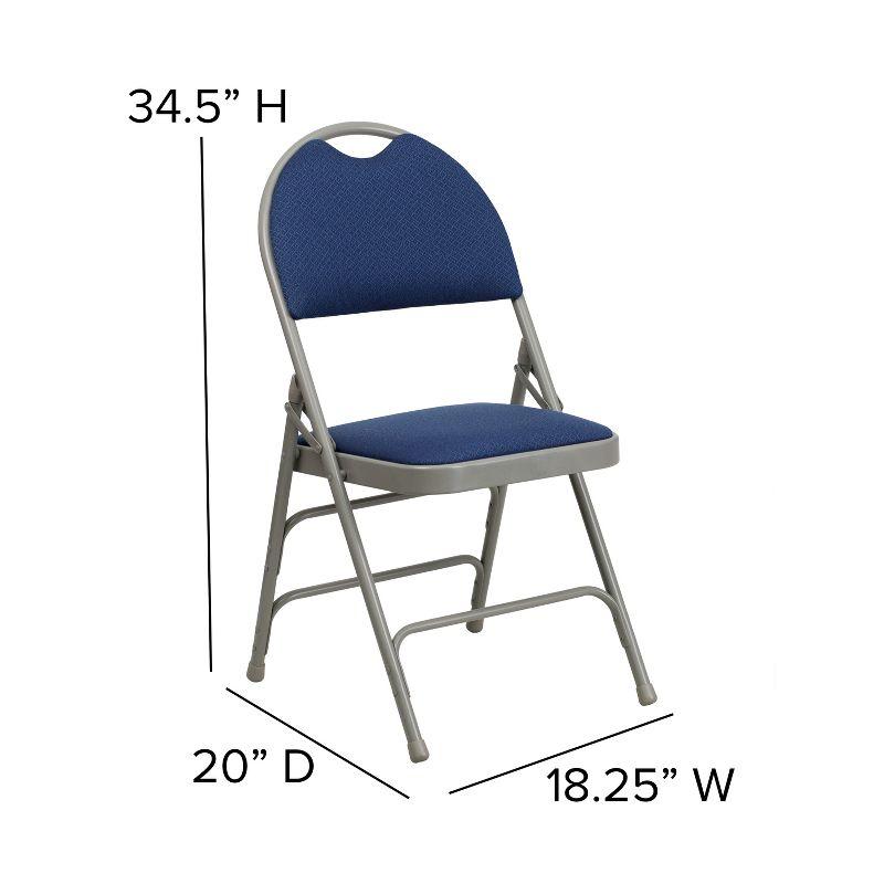 Navy Fabric Armless Metal Folding Chair with Easy-Carry Handle