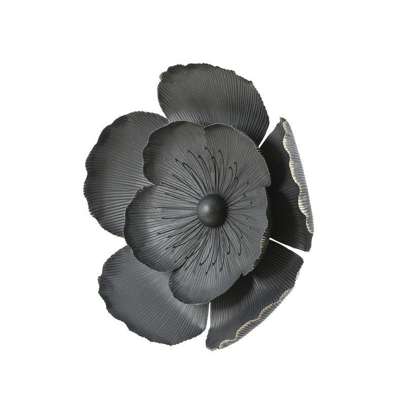 LuxenHome 3-Piece Black Metal Flowers Wall Decor