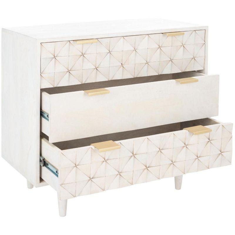 White Wash and Brass 3-Drawer Geometric Chest