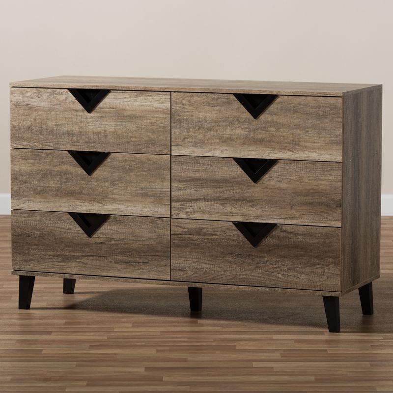 Wales 6-Drawer Geometric Light Brown & Black Dresser