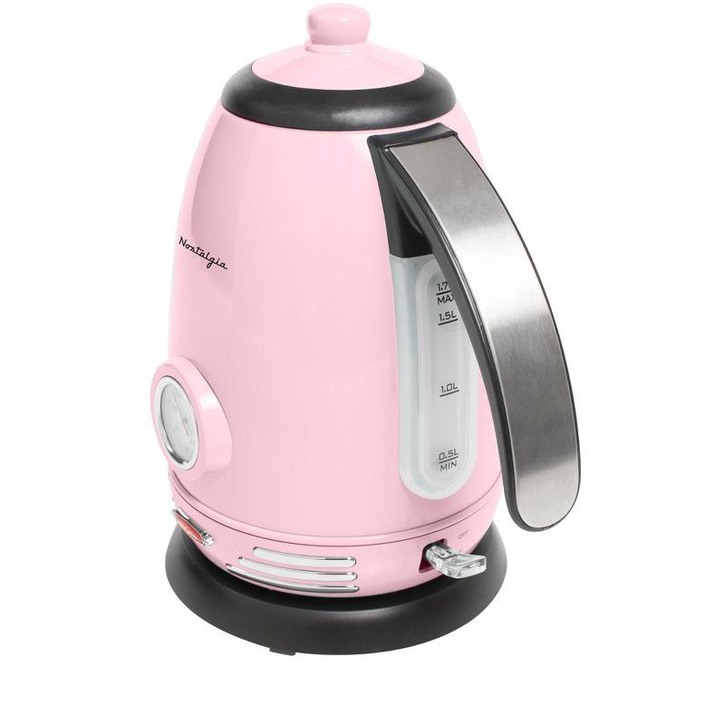 Nostalgia Retro 1.7-liter Stainless Steel Electric Water Kettle With Strix Thermostat, Pink