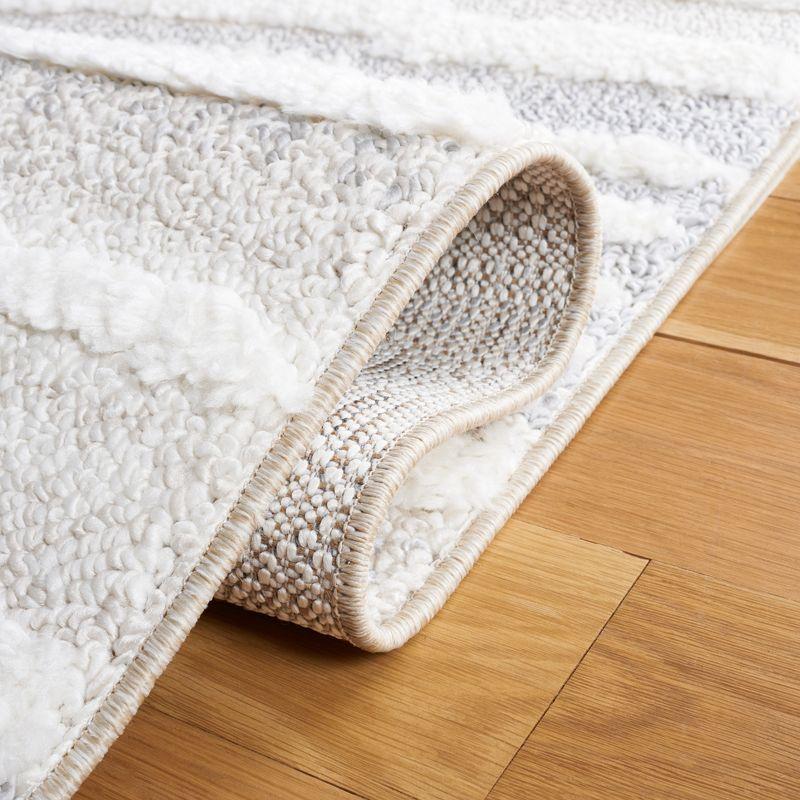 Ivory Diamond Braided Square Shag Rug with Synthetic Fringe