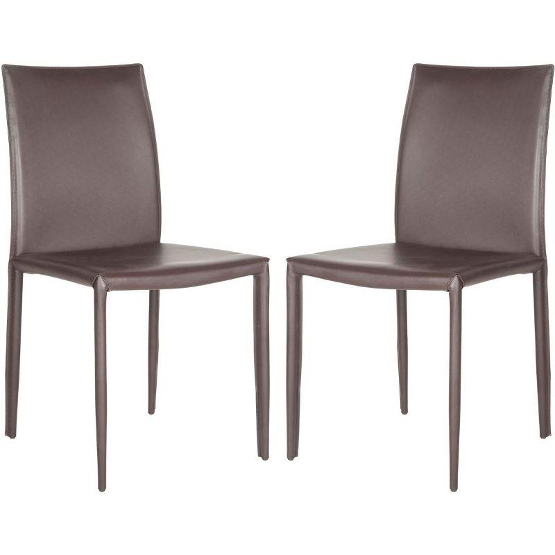 Brown Leather Upholstered Parsons Dining Side Chair Set