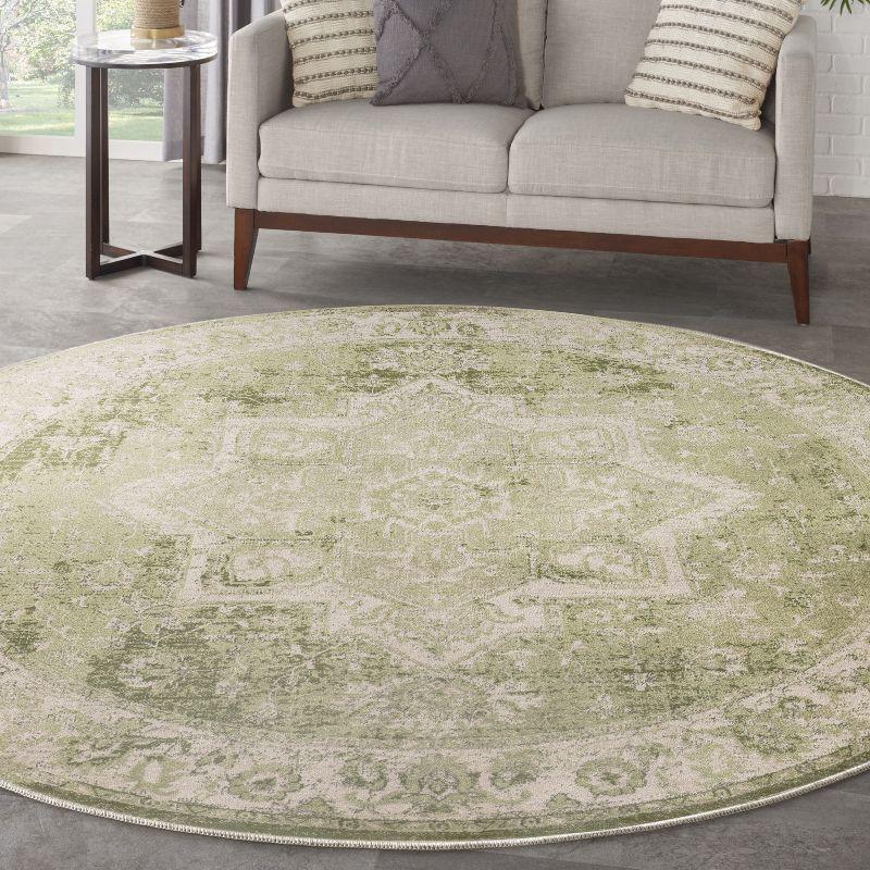 Nourison Washable Astra Vintage Medallion Indoor Flatweave Area Rug Ivory Green 5'3" x Round