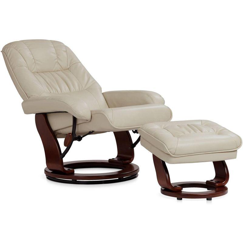 BenchMaster Kyle Taupe Faux Leather Recliner Chair Modern Armchair Ottoman Footrest Ergonomic Manual Reclining Swivel for Bedroom Living Room Reading