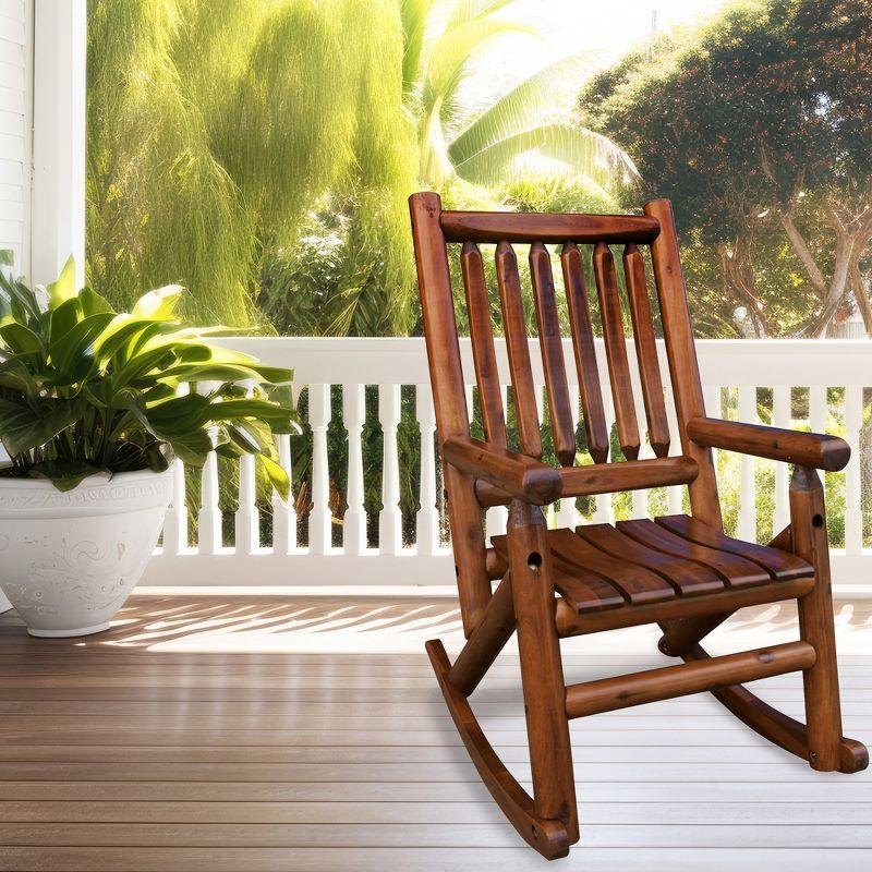 Leigh Country Porch Rocking Chair with Z Frame Design, Clear Coat of Varnish, and Contoured Seating for Patio Rocking Chairs, Brown