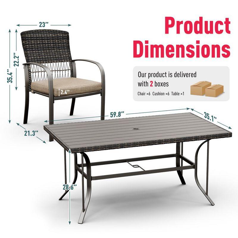 Pamapic 7-Piece PE Wicker Outdoor Dining Set with Brown Cushions