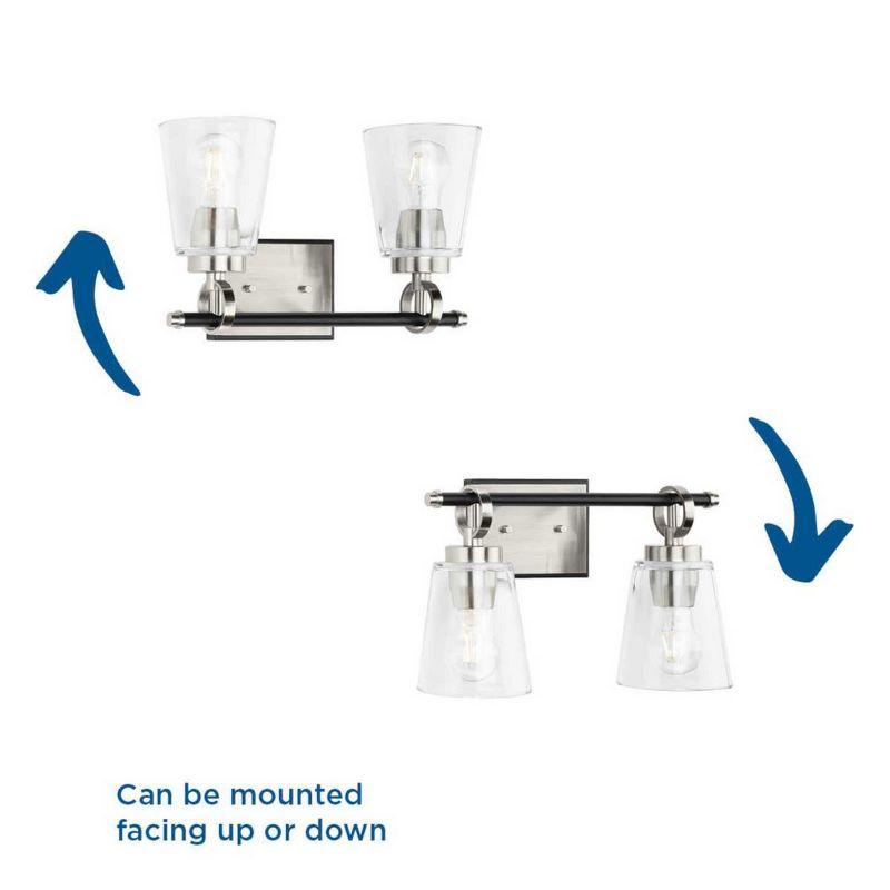 Progress Lighting Cassell 2-Light Vanity Fixture, Brushed Nickel/Matte Black, Clear Glass Shades