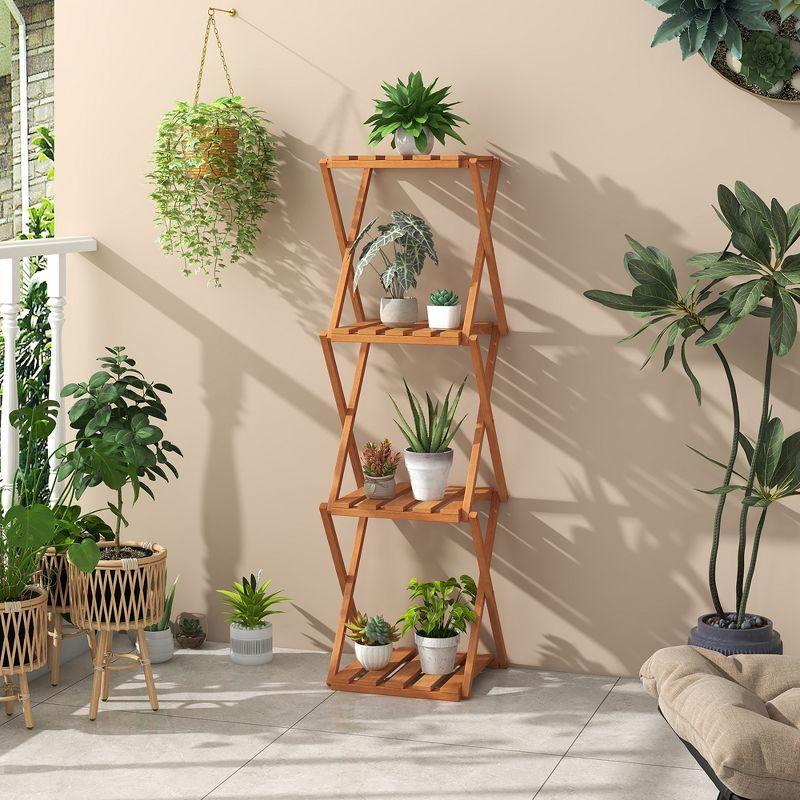 Natural Teak 4-Tier Folding Wooden Plant Stand