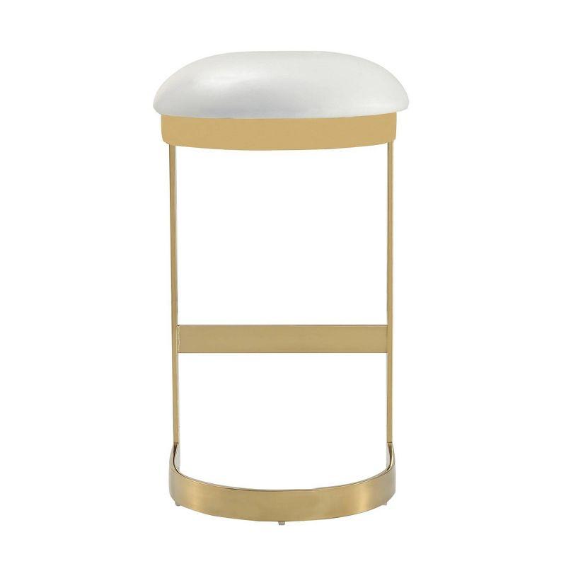 Set of 2 Aura Upholstered Stainless Steel Barstools White - Manhattan Comfort: No Assembly, Fixed Height