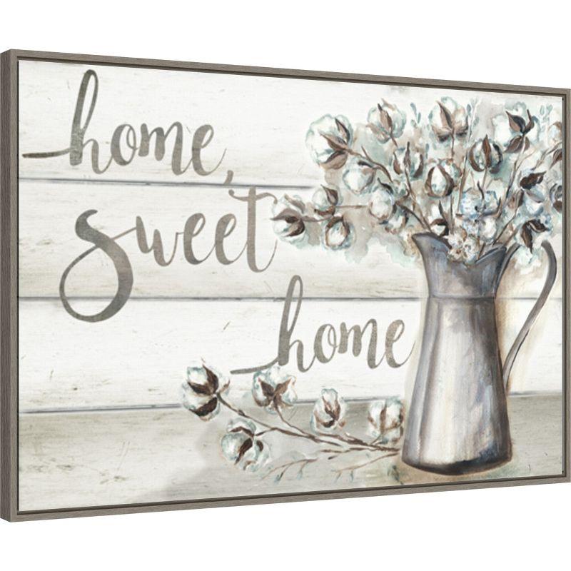 Amanti Art Framed Farmhouse Cotton Home Sweet Home by Tre Sorelle Studios Canvas Wall Art Print (33 in. W x 23 in. H), Sylvie Greywash Frame