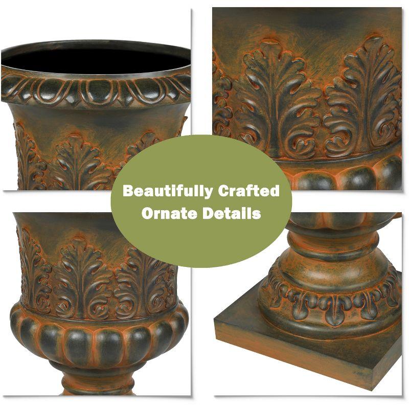 LuxenHome Weathered Brown Decorative MgO Urn Planter
