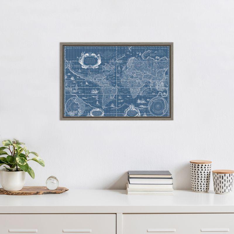 Amanti Art Blueprint World Map by Willem Blaeu Canvas Wall Art Print Framed 23-in. x 16-in.