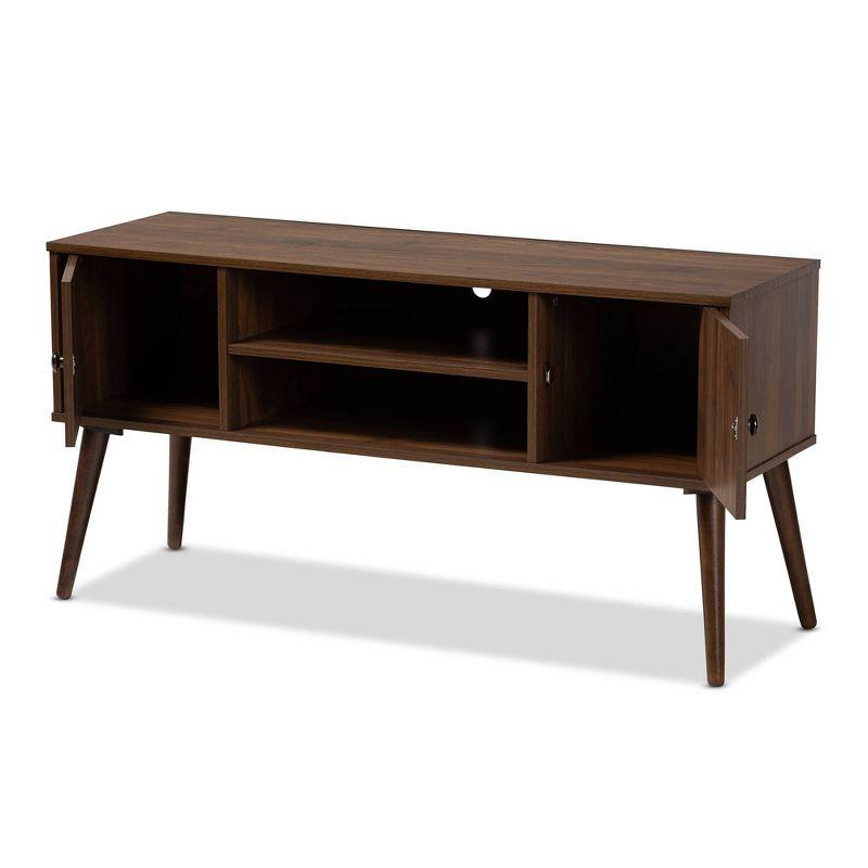 Alard 2 Door Wood TV Stand for TVs up to 50" Walnut - Baxton Studio: Mid-Century Modern Media Console with Fixed Shelves