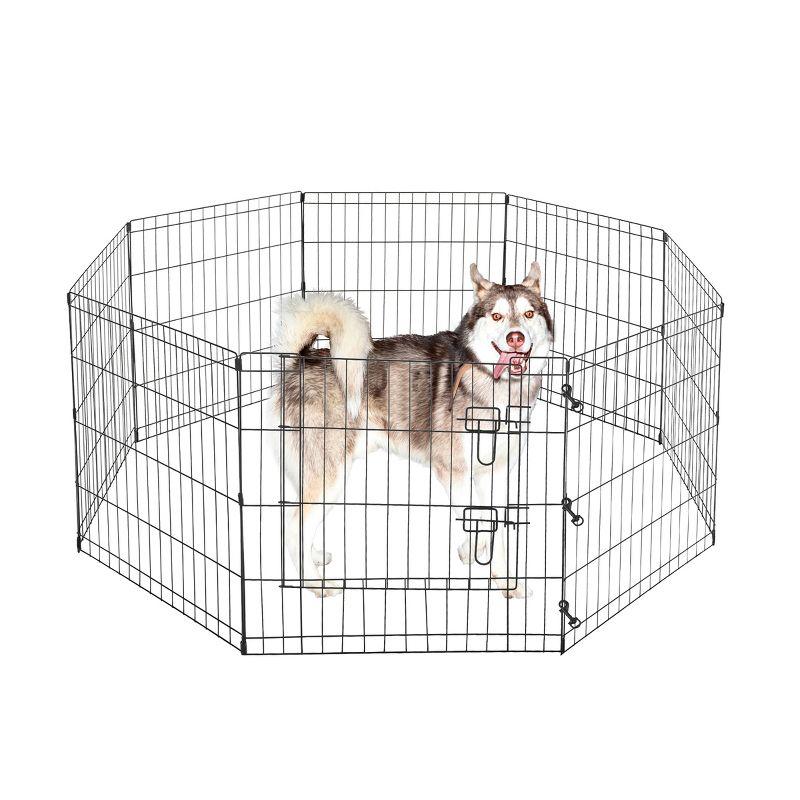 Pet Adobe 8-Panel Metal Folding Pet Playpen with Door - Satin Black