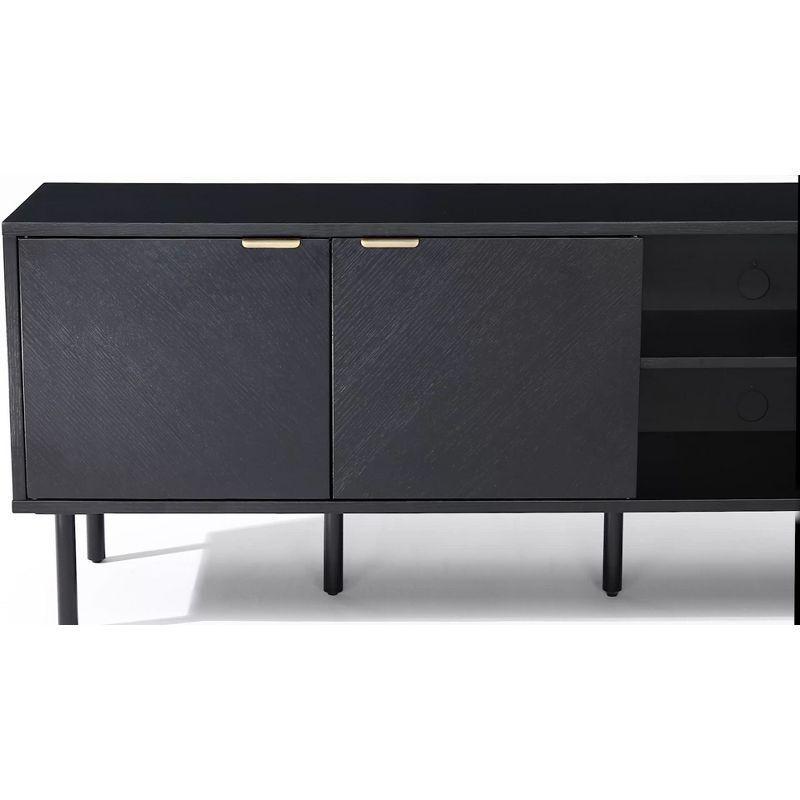 Crosley 54" Brody Record Storage Sideboard Black: Oak Wood Grain, Brass Handles, Cable Management