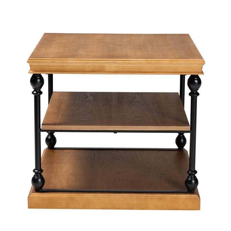 Baxton Studio Sebastian Traditional Industrial Oak Brown Finished Wood and Black Metal 3-Tier End Table