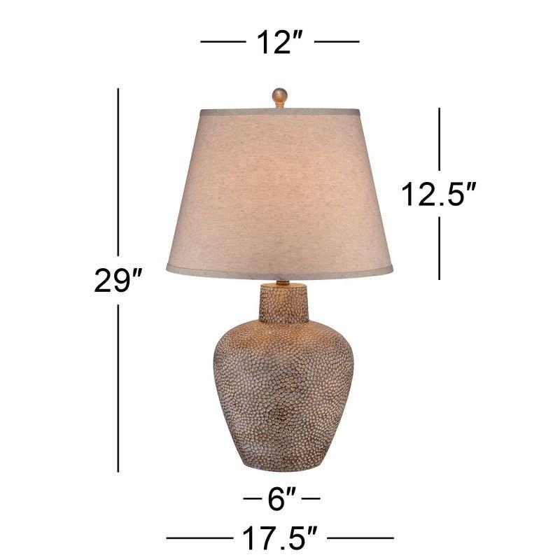 Franklin Iron Works Rustic Farmhouse Table Lamps 29" Tall Set of 2 Brown Leaf Hammered Pot Off White Shade for Bedroom Living Room House Home Bedside