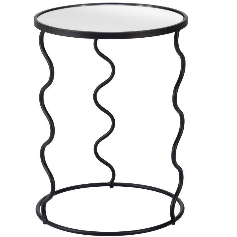 Bastia Black Round Glass and Metal Accent Table