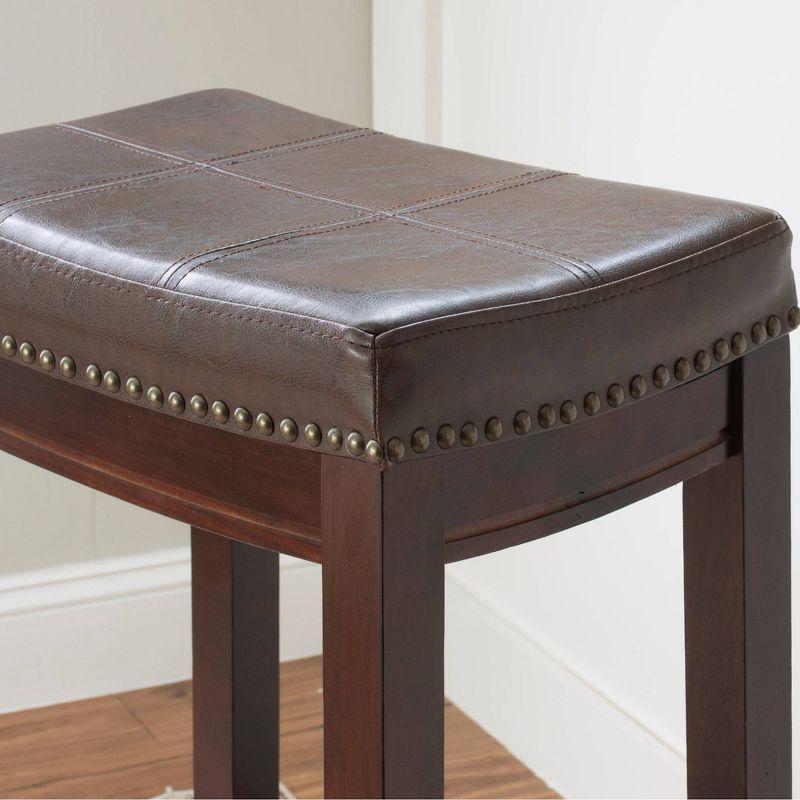 Brown Wood and Faux Leather Backless Bar Stools