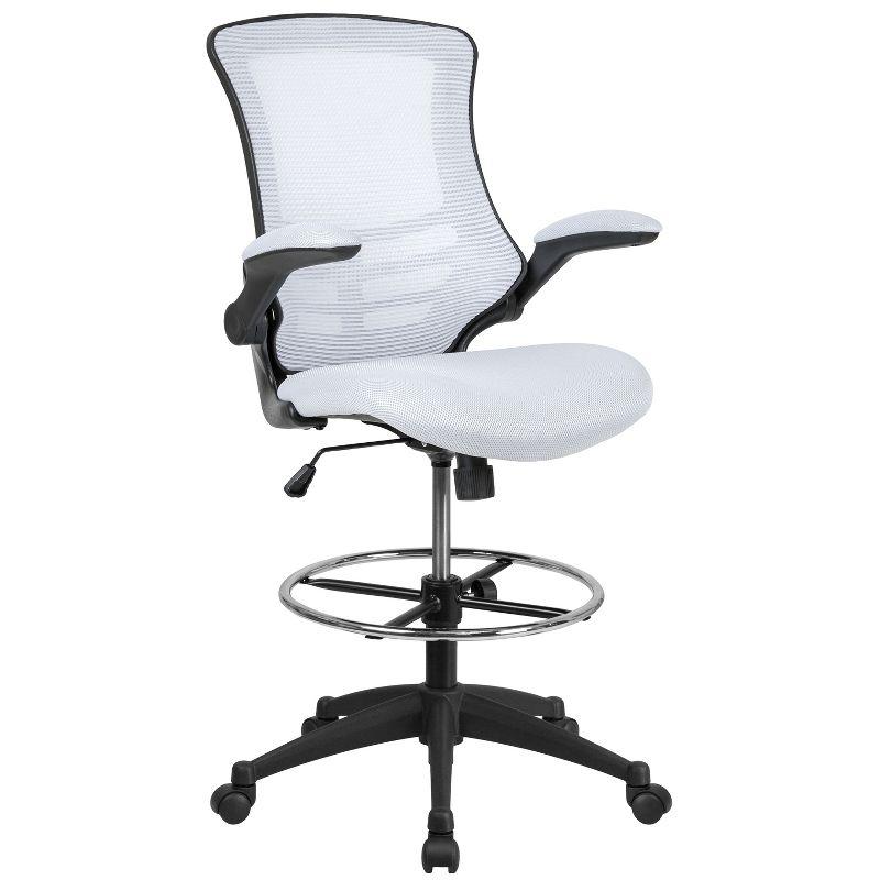 Flash Furniture Mid-Back Mesh Ergonomic Drafting Chair with Adjustable Foot Ring and Flip-Up Arms