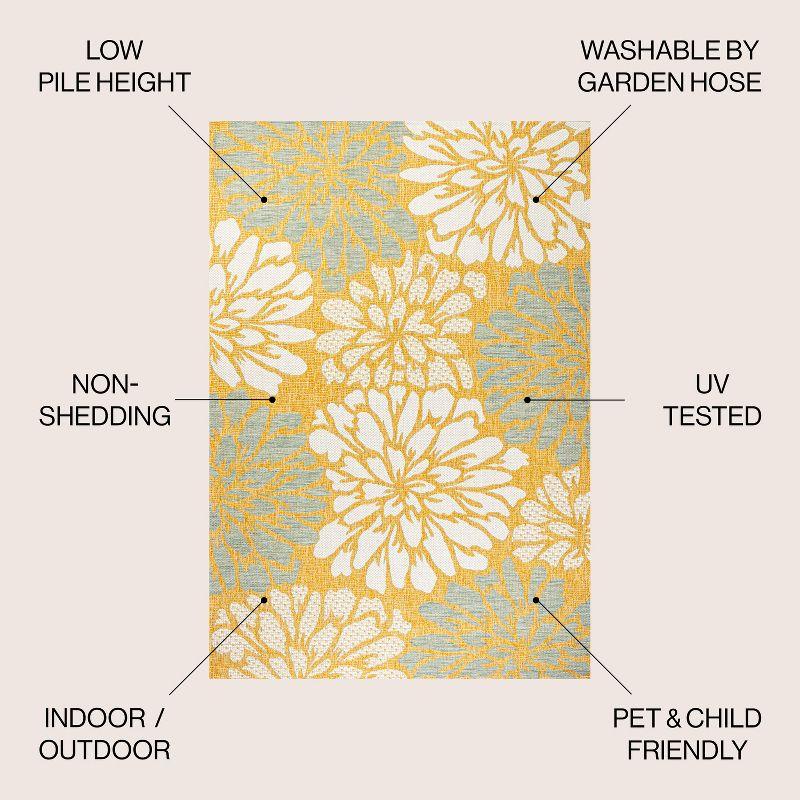 5' x 5' Zinnia Modern Floral Textured Weave Indoor/Outdoor Area Rug, Yellow/Cream - JONATHAN Y