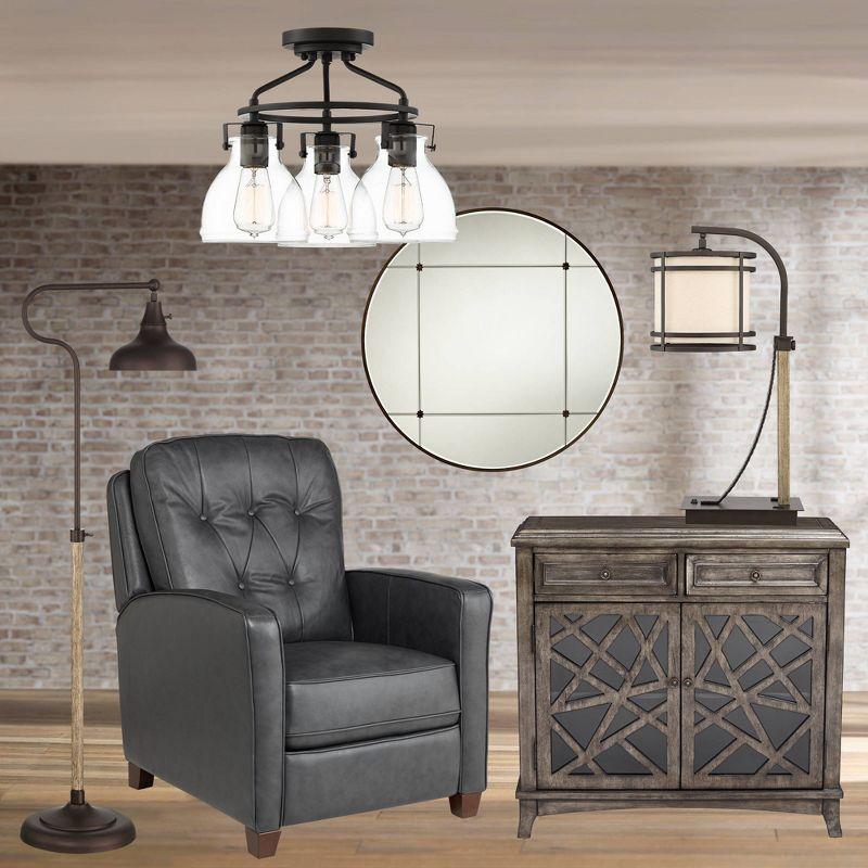 Possini Euro Design Industrial Rustic Farmhouse Ceiling Light Semi Flush Mount Fixture 14 1/2" Wide Bronze 3-Light Clear Glass Shade for Bedroom House