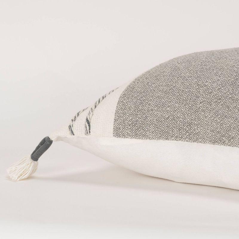 20"x20" Oversize Modern Craft Square Throw Pillow Cover Gray - Rizzy Home: Cotton Weave, Textured, Tasseled