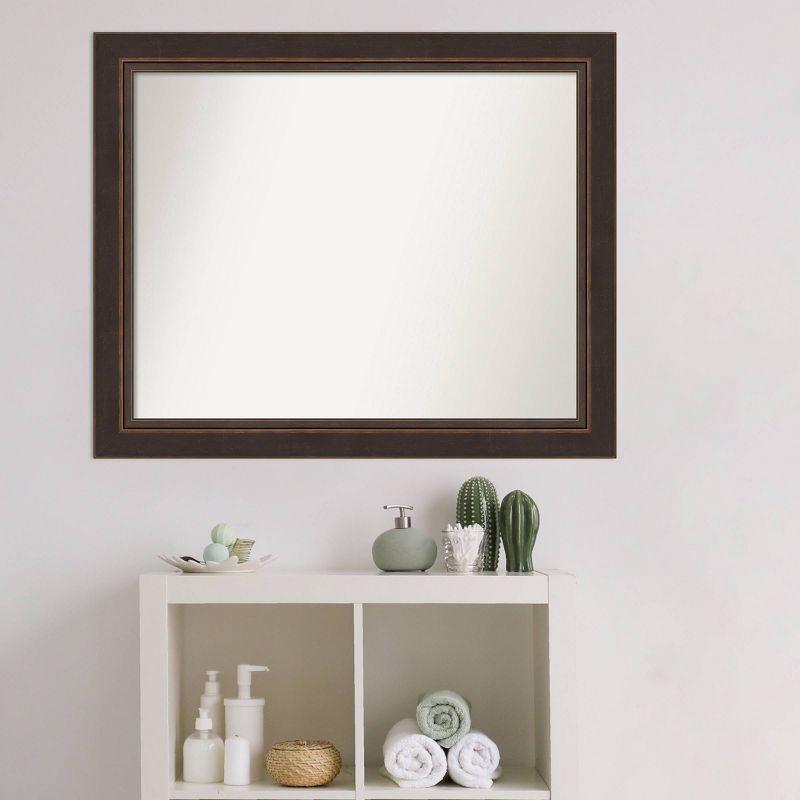 33" x 27" Non-Beveled Lara Wood Bathroom Wall Mirror Bronze - Amanti Art