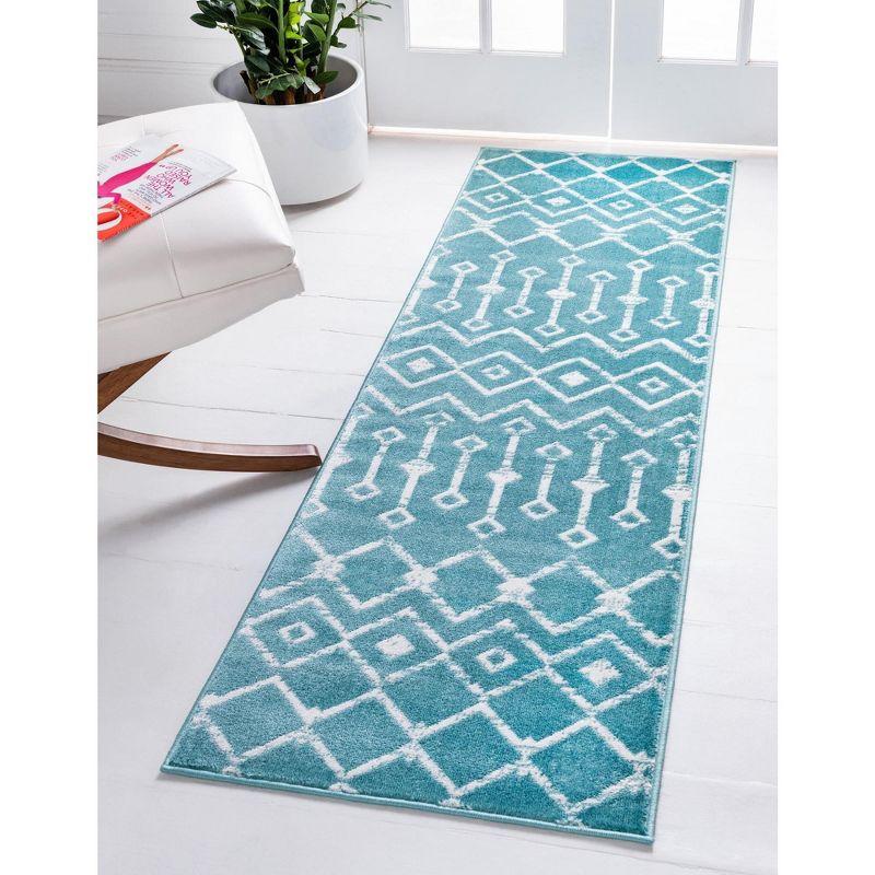 Unique Loom 2' 0 x 9' 10 Runner Moroccan Trellis Turquoise Runner Rug