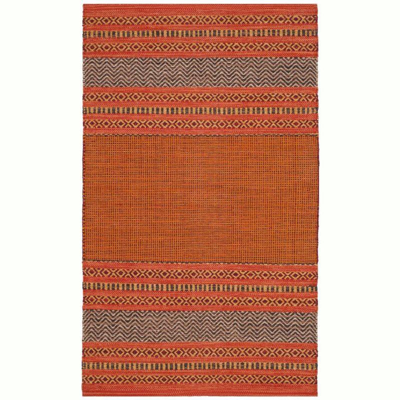 Burnt Orange and Red Handwoven Wool Cotton Striped Area Rug