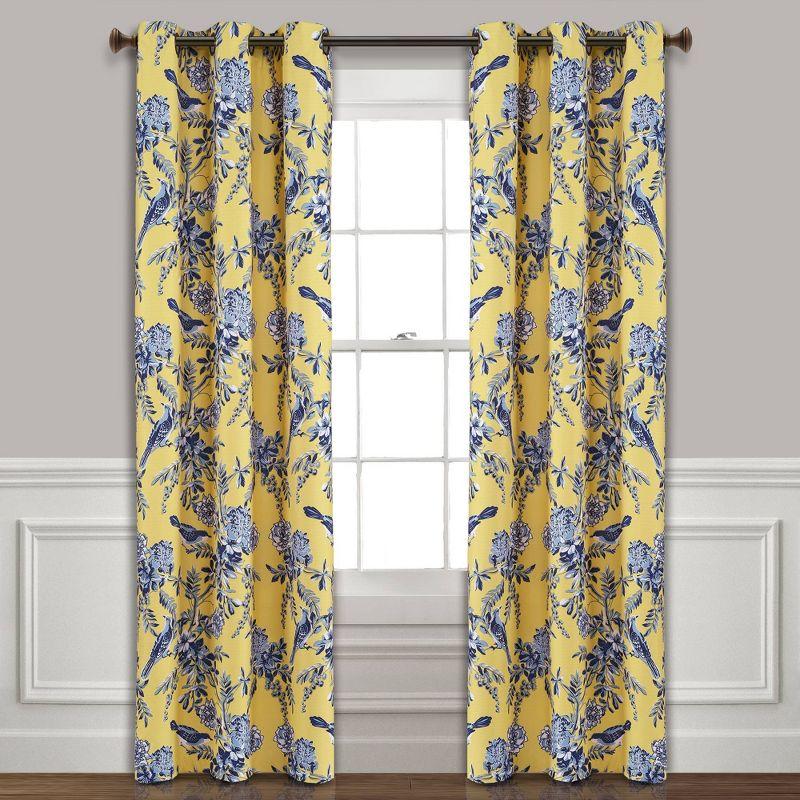 Lush Decor Farmhouse Bird And Flower Polyester Curtain Pair (Set of 2)