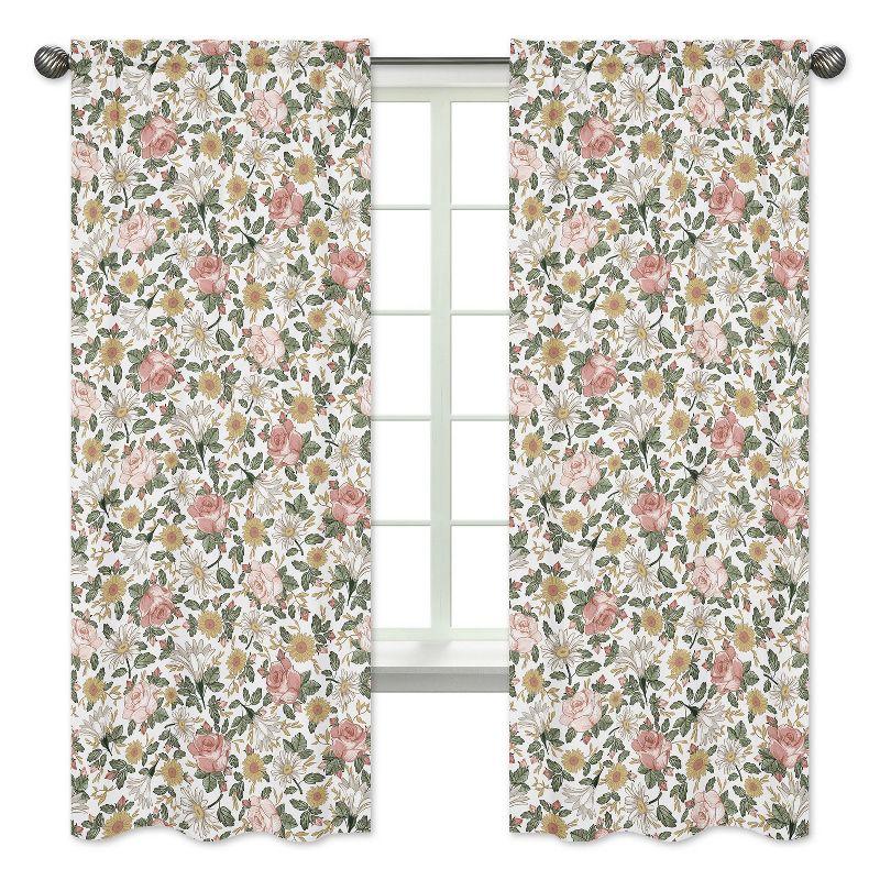 Vintage Floral Semi-Sheer Rod Pocket Curtain Panels (Set of 2)