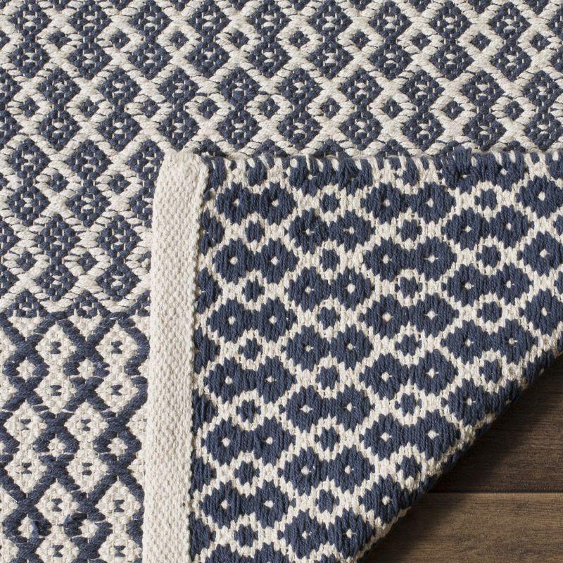 Ivory and Navy Geometric Flat Woven Wool Cotton Runner