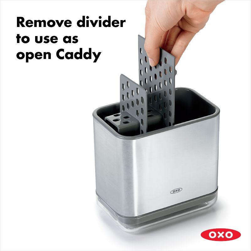 OXO Stainless Steel Sink Caddy: Kitchen Sponge & Dish Brush Holder, Light Silver, Hand Wash, 5.6" Width, 5.5" Height