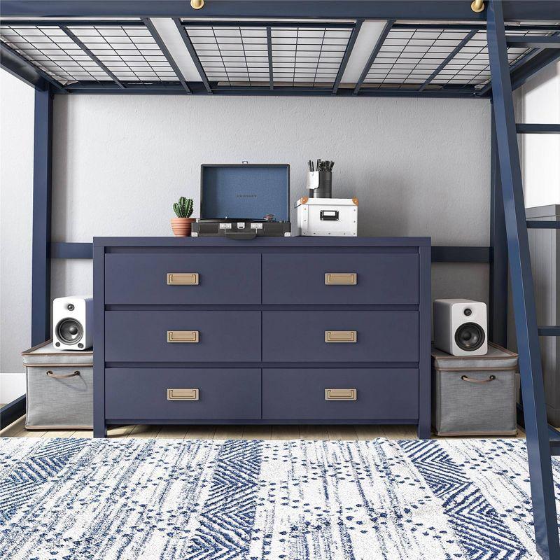 Navy 6-Drawer Dresser with Gold Pulls