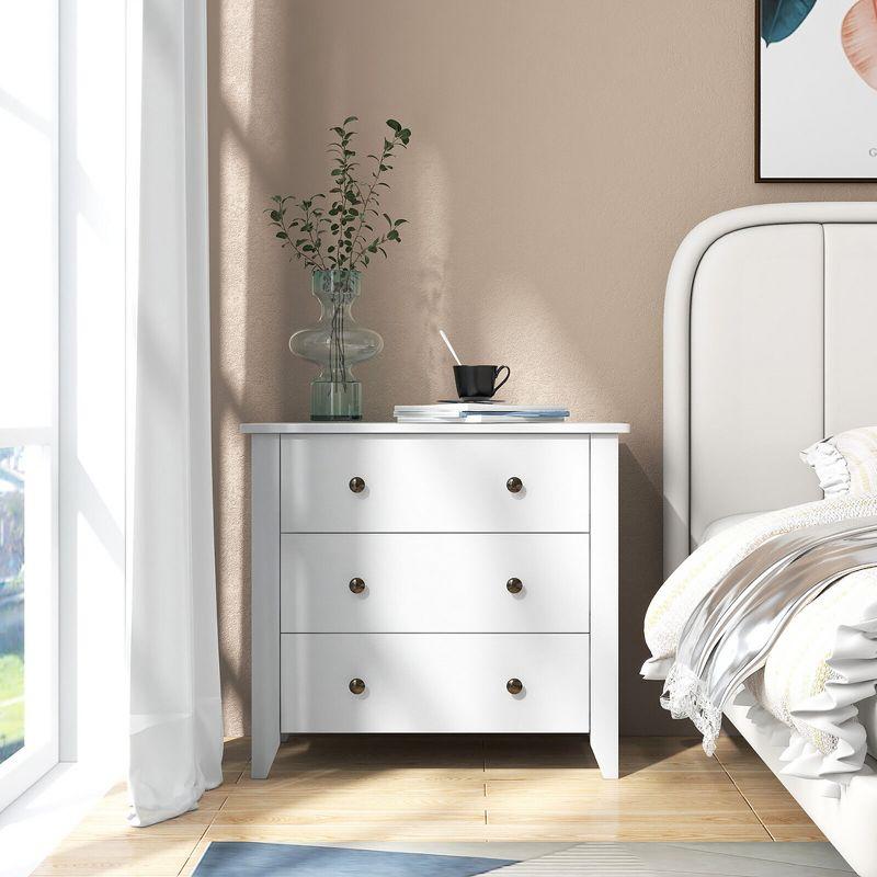 Tangkula 3 Drawer Dresser Chest of Drawers Bedside Table for Living Room Bedroom White