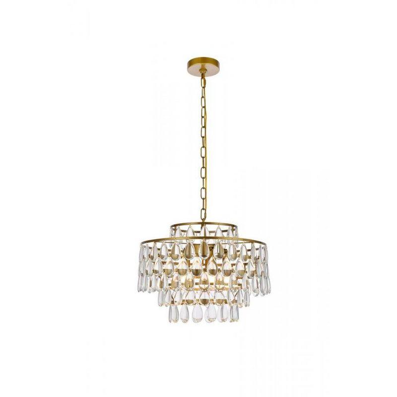 Brass and Crystal 5-Light Adjustable Pendant Chandelier