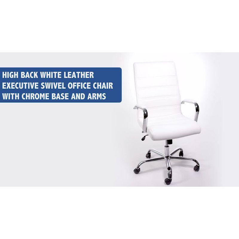 High Back White Leather Executive Swivel Office Chair with Rose Gold Frame