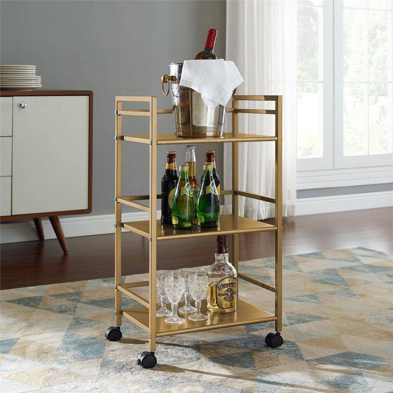 Gold Metal 3-Shelf Rolling Utility Cart with Wrap-Around Bars