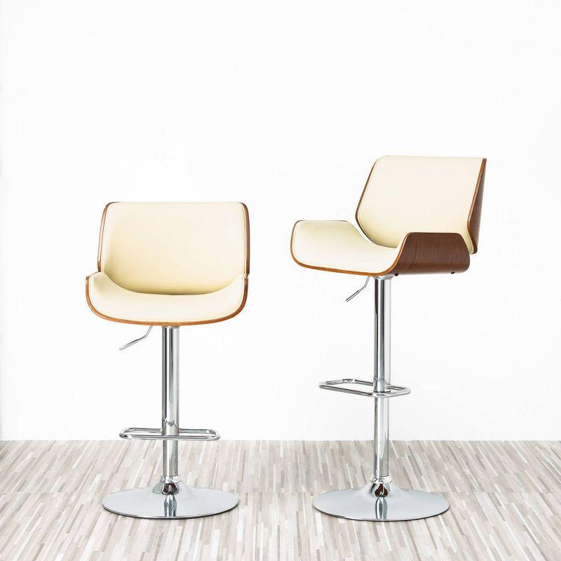 Glitzhome Set of 2 Leatherette Adjustable Height Swivel Bar Stools Chrome Plated Base Beige : Upholstered, Steel Legs, Rectangle Shape