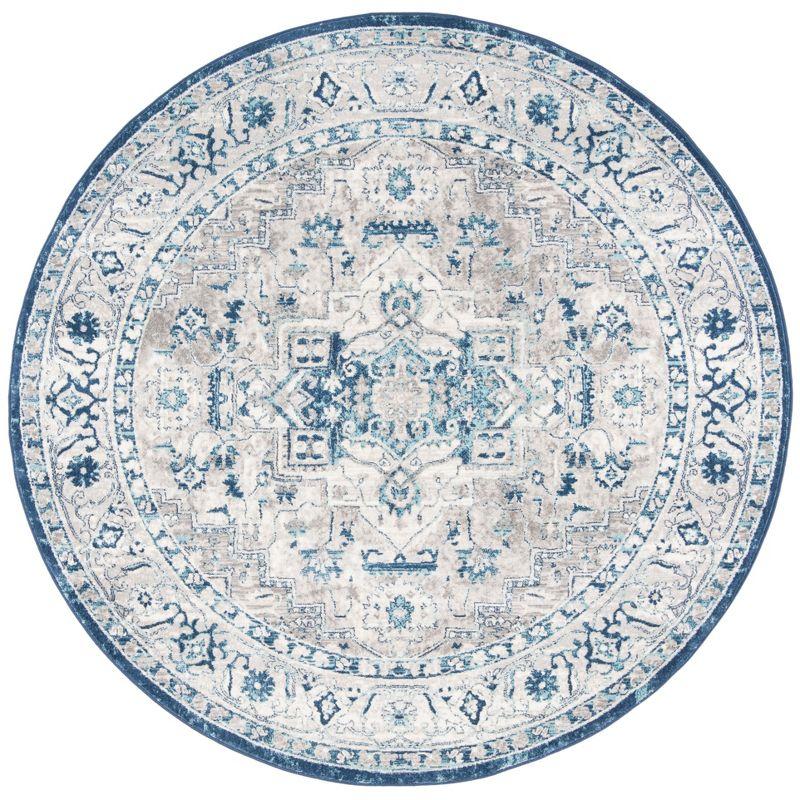 Brentwood Round Gray and Blue Synthetic Area Rug