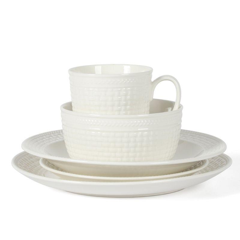 Martha Stewart 30 Piece Basket Weave New Bone China Embossed Porcelain Dinnerware Set