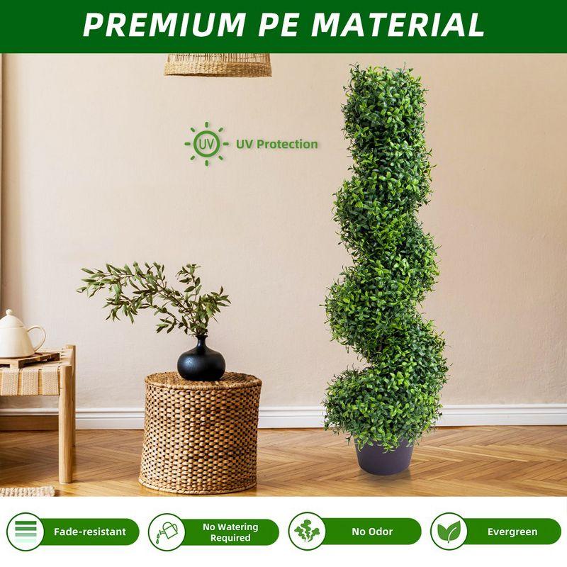 35 Inch Artificial Boxwood Topiary Outdoor Set of 2, Faux Plant Spiral Tree in Pot