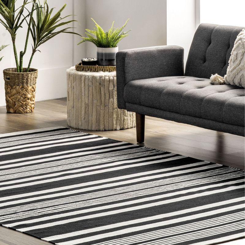 Black and White Striped Cotton Flatweave 8' x 10' Rug