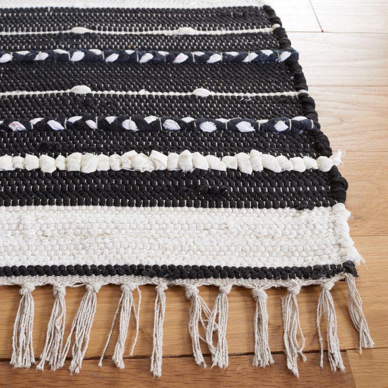 Black and White Striped Wool Cotton Square Rug