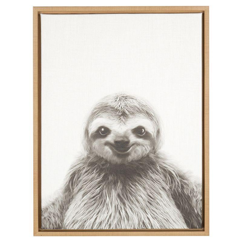 Natural Framed Black and White Sloth Canvas Art