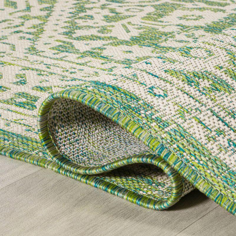 8' x 10' Sinjuri Medallion Textured Weave Indoor/Outdoor Area Rug, Cream/Green - JONATHAN Y